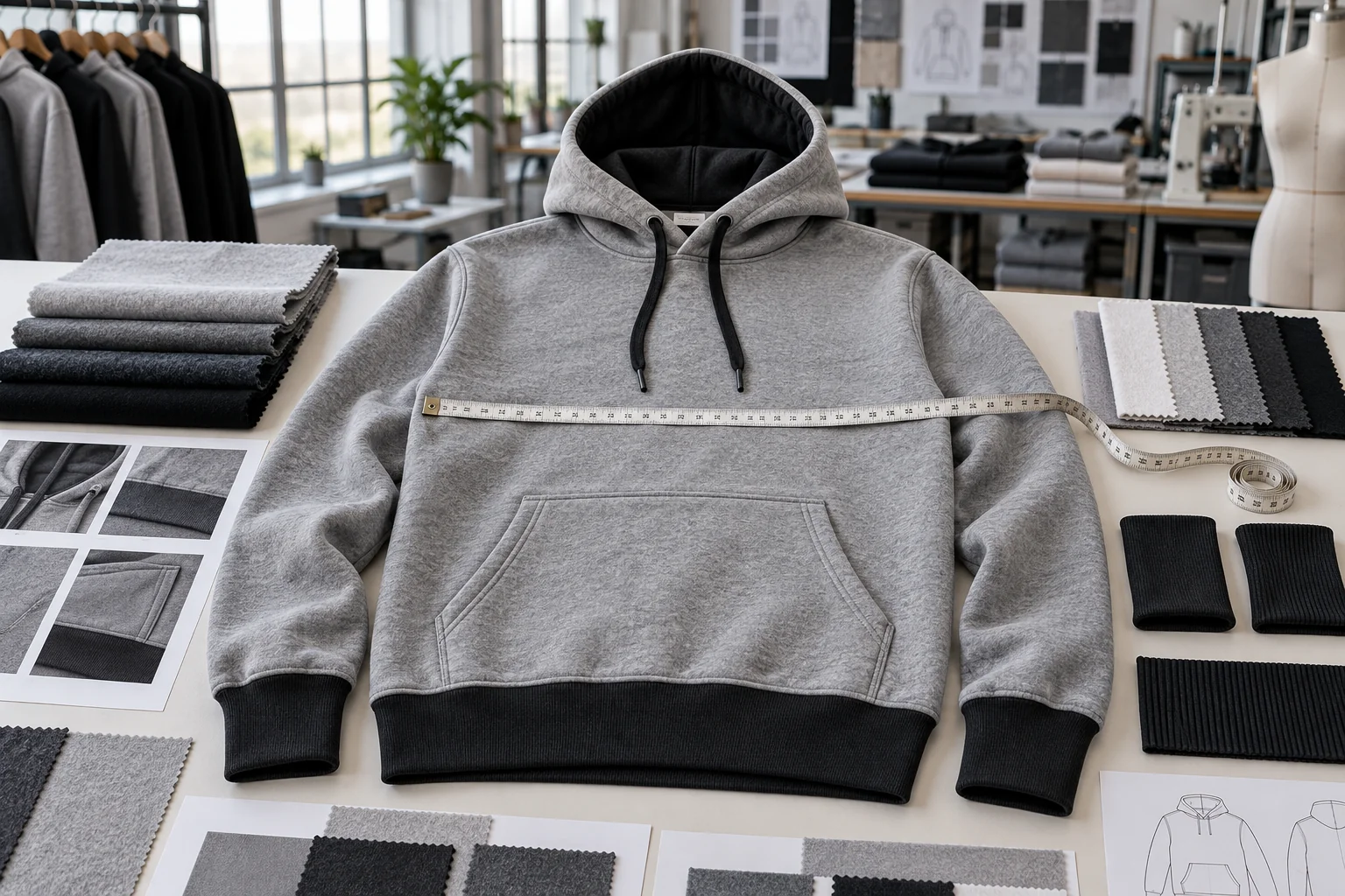 Connect the pullover brief to production release: Define fit and construction; Validate materials and decoration; Approve samples and release bulk
